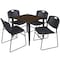 Regency Square Kahlo Breakroom Table W/ 4 Zeng Stack Chairs, 30 in W, 30 in L, Neo Walnut TPL3030NWBK44BK - alternate 1