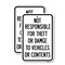 Signmission Not Responsible for Theft or Damage to Vehicles or Cont, 18'' X 24'', Heavy Gauge Aluminum, 2PK A-1824-2PACK-23541 - alternate 1