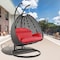 Leisuremod Charcoal Wicker Hanging 2 person Egg Swing Chair with Red Cushions ESCCH-57R - alternate 2