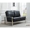 Leisuremod Jefferson Contemporary Faux Leather Loveseat with Silver Frame, Black JAS53BL-L - alternate 2