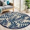 Homeroots 4' Navy Blue And Ivory Round Botanical Leaves Indoor Outdoor Area Rug 546638 - alternate 3