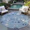 Homeroots 8' Denim Blue Ivory And Beige Round Oriental Washable Indoor Outdoor Area Rug 598036 - alternate 2