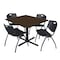 Regency Square Cain Breakroom Table W/ 4 M Stack Chairs, 48 in W, 48 in L, Neo Walnut TB4848NW47BK - alternate 1