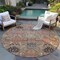 Homeroots 8' Khaki Terra Cotta And Black Round Damask Washable Indoor Outdoor Area Rug 603319 - alternate 3