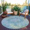 Homeroots 8' Teal Blue Round Floral Medallion Washable Indoor Outdoor Area Rug 607946 - alternate 2