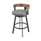 Homeroots 30" Gray Brown and Black Faux Leather and Iron Low Back Bar Height Swivel Bar Chair 569163 - alternate 2