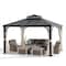 Sunjoy 11 x 13 ft. Outdoor Patio Black Steel Hardtop Gazebo with 2-Tier Metal Roof and Mesh Netting A102006920 - alternate 1