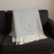 Homeroots 55" X 70" Gray White Herringbone Cotton Blend Q Initial Throw Blanket with Tassels Embroidery 655540 - alternate 2