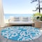 Homeroots 8' Turquoise And Ivory Round Damask Washable Indoor Outdoor Area Rug 614469 - alternate 2