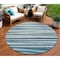 Homeroots 8' Teal Blue Gray And Ivory Round Striped Washable Indoor Outdoor Area Rug 597363 - alternate 1