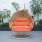 Leisuremod Mendoza Light Brown Wicker Hanging 2 person Egg Swing Chair with Orange Cushions MSCLBR-53OR - alternate 3