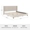 Martha Stewart Kay King Upholstered Platform Bed w/Channel Stitched Wingback Headboard/Cushioned Siderails, Beige TW-3WDB03-K-BG-MS - alternate 2