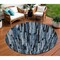 Homeroots 8' Blue Black And Gray Round Striped Washable Indoor Outdoor Area Rug 603217 - alternate 1