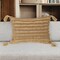 Homeroots 14" X 20" Beige Striped Cotton Throw Pillow With Tassels 529233 - alternate 1