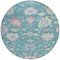 Homeroots 8' Teal Blue Pink And Ivory Round Floral Washable Indoor Outdoor Area Rug 605339 - alternate 2