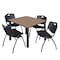 Regency Square Kee Breakroom Table W/ 4 M Stack Chairs, 48 in W, 48 in L, Noble Oak TB4848NOBPBK47BK - alternate 1