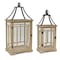Homeroots Set of Two Brown And Black Distressed Geometric Wood And Metal Tabletop Lantern Candle Holders, 2PK 517619 - alternate 1