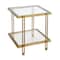 Homeroots 22" Brass And Clear Glass And Steel Square End Table With Shelf 544195 - alternate 2