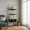 Homeroots 71" Black Stainless Steel and Wood Three Tier Etagere Bookcase with A Drawer 544734 - alternate 2