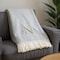 Homeroots 55" X 70" Gray White Herringbone Cotton Blend N Initial Throw Blanket with Tassels Embroidery 655537 - alternate 3
