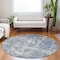 Homeroots 8' Blue And Denim Blue Round Floral Washable Indoor Outdoor Area Rug 609530 - alternate 4