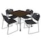 Regency Square Kee Mobile Adjustable Classroom Table W/ 4 Zeng Stack Chairs, 42 in W, 42 in L, Neo Walnut TB4242NWAPCGY44BK - alternate 1