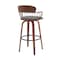 Homeroots 30" Gray And Wood Brown Faux Leather Swivel Low Back Bar Height Bar Chair 534444 - alternate 2