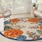 Homeroots 8' Ivory Orange and Blue Round Floral Indoor Outdoor Area Rug 527632 - alternate 4