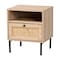 Baxton Studio Caterina MidCentury Transitional Natural Brown Finished Wood and Natural Rattan 1Door Nightstand 220-12861-ZORO - alternate 1