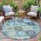 Homeroots 8' Teal Blue Beige And Ivory Round Southwestern Washable Indoor Outdoor Area Rug 632283 - alternate 2