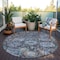 Homeroots 8' Chocolate And Aqua Round Damask Washable Indoor Outdoor Area Rug 603733 - alternate 4