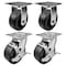 Hyw Products Heavy Duty Caster Set 5in Plastic Wheels, 2 Rigid & 2 Swivel with Brake, 4PK 40-50R-A1-HP-2,40-50S-A1-HP-TB-2 - alternate 1