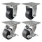 Hyw Products Heavy Duty Caster Set 4in Rubber on Cast Iron Wheels, 2 Rigid & 2 Swivel with Brake, 4PK 40-40R-A1-RC-2,40-40S-A1-RC-TB-2 - alternate 1