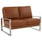 Leisuremod Jefferson Contemporary Faux Leather Loveseat with Silver Frame, Cognac Tan JAS53BR-L - alternate 1
