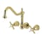 Kingston Brass Two-Handle Wall Mount Tub Faucet, Polished Brass KS1022BEX - alternate 1