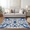 Homeroots 9' X 12' Navy Blue And Ivory Damask Washable Indoor Outdoor Area Rug 614447 - alternate 3