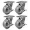Hyw Products Heavy Duty Caster Set 5in Steel Wheels, 4 Swivel with Brake, 4PK 40-50S-A1-SS-TB-4 - alternate 1