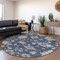 Homeroots 8' Navy Blue Beige And Gray Round Floral Washable Indoor Outdoor Area Rug 606166 - alternate 3