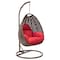 Leisuremod Beige Wicker Hanging Egg Swing Chair with Red Cushions ESCBG-40R - alternate 1