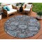 Homeroots 8' Chocolate And Aqua Round Damask Washable Indoor Outdoor Area Rug 603733 - alternate 1