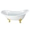 Kingston Brass 72" Cast Iron Oval Double Slipper Clawfoot Tub, 7" Faucet Drillings, White/Brushed Brass VCT7D7231NC7 - alternate 1