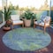 Homeroots 8' Blue Round Abstract Washable Indoor Outdoor Area Rug 608767 - alternate 4