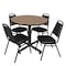 Regency Round Kobe Breakroom Table W/ 4 Restaurant Stack Chairs, 42 in W, 42 in L, Noble Oak TKB42RNDNO29BK - alternate 1