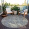Homeroots 8' Denim Blue Brown And Beige Round Damask Washable Indoor Outdoor Area Rug 603847 - alternate 2