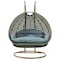 Leisuremod Beige Wicker Hanging 2 person Egg Swing Chair with Charcoal Blue Cushions ESCBG-57CBU - alternate 1