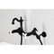 Kingston Brass Two-Handle Wall Mount Bridge Kitchen Faucet with Brass Sprayer, Matte Black KS2440PXBS - alternate 3