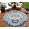 Homeroots 8' Navy Blue Ivory And Gray Round Oriental Washable Indoor Outdoor Area Rug 596640 - alternate 1