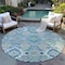 Homeroots 8' Teal Blue Green And Ivory Round Oriental Washable Indoor Outdoor Area Rug 597712 - alternate 4