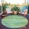 Homeroots 8' Green Round Striped Washable Indoor Outdoor Area Rug 608114 - alternate 3