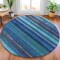 Homeroots 8' Teal Blue Aqua And Navy Blue Round Striped Washable Indoor Outdoor Area Rug 631223 - alternate 2